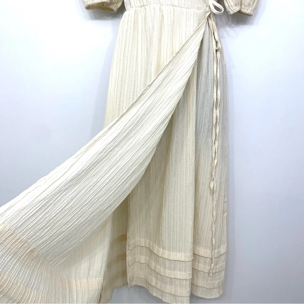 Stradivarius Cream Wrap Midi Dress - Size M - Picture 8 of 15